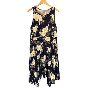 Torrid Size 1 Midi Dress Navy with Flowers Flowy Comfy Pockets Boho Cottagecore